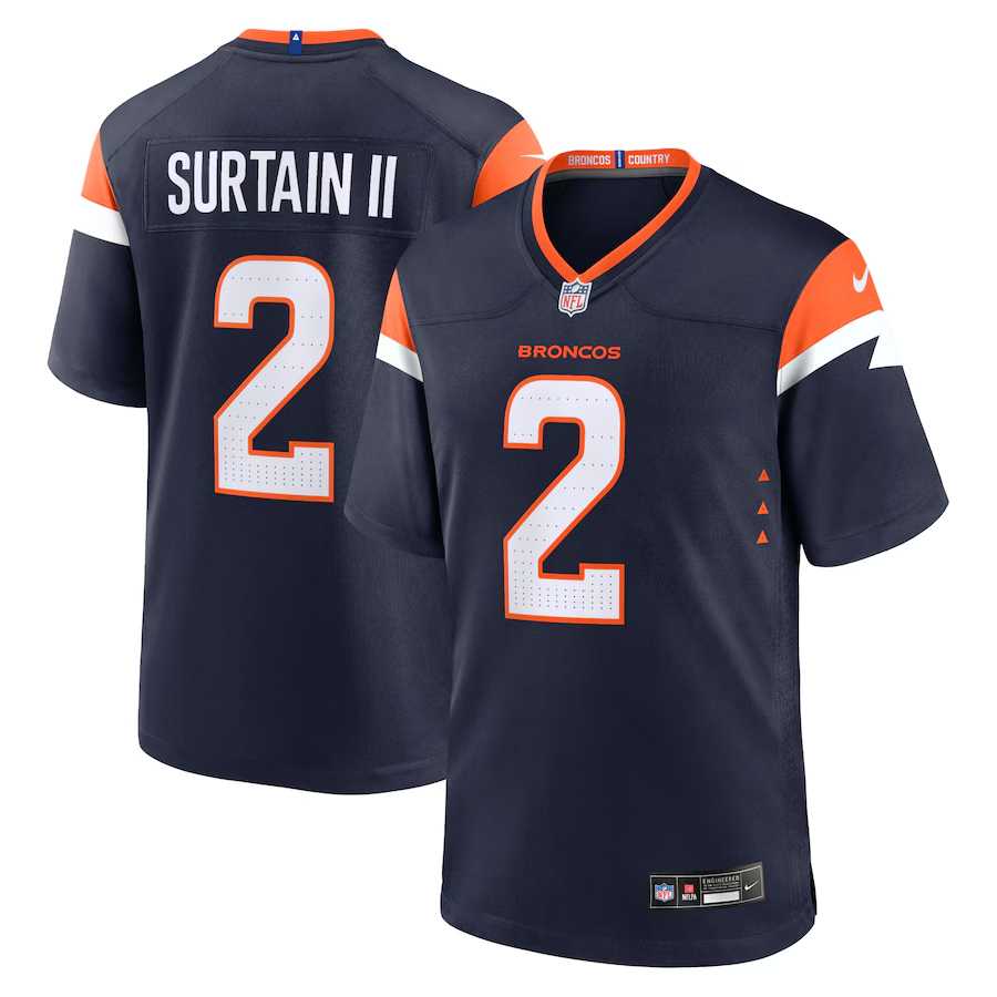 Men%27s Denver Broncos #2 Pat Surtain II Navy 2024 Game Stitched Jersey Dzhi
